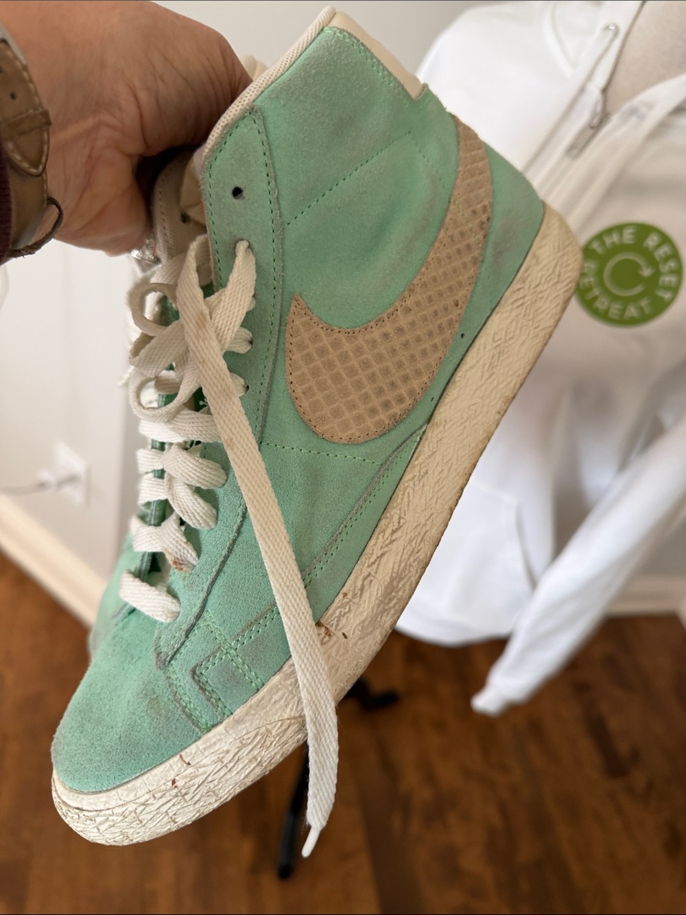 Nike Mint Green and White High-Top Sneakers - Picture 5 of 7